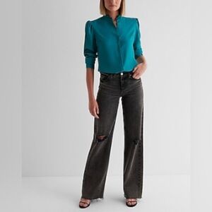 Express teal ruffled long sleeved classic sexy top - small feels like medium